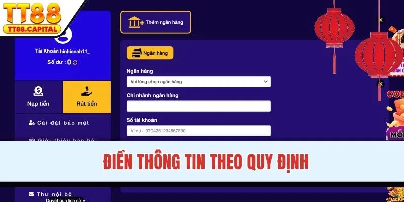 Điền thông tin đúng theo quy định trang game